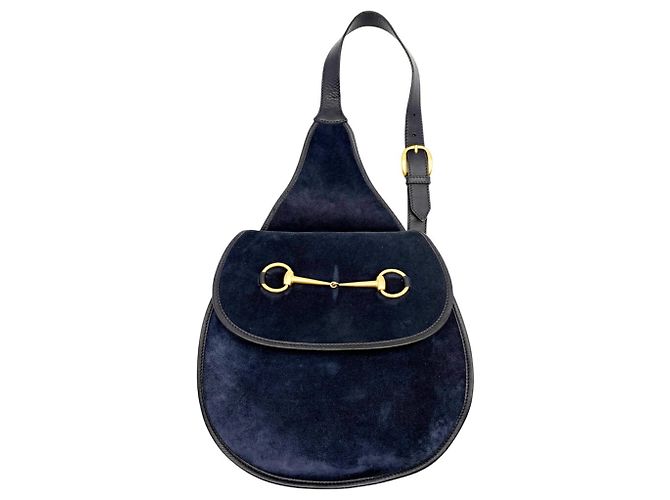 Borsa a tracolla/sling Gucci Horsebit in camoscio Blu navy - vista 2