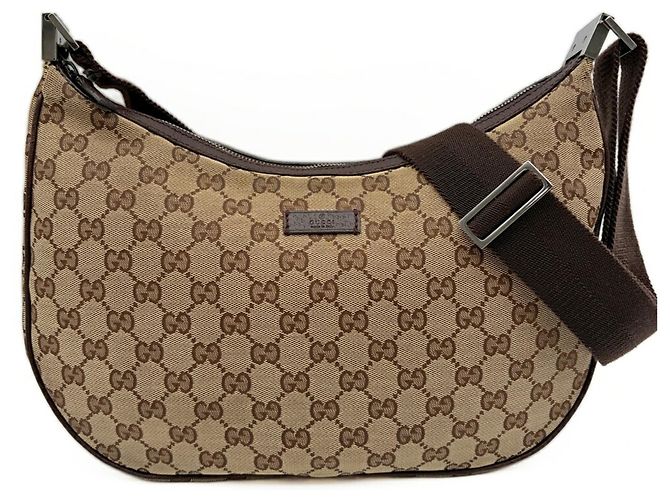 Borsa a tracolla Gucci in tela beige e marrone - vista 2