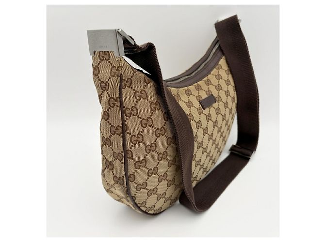 Borsa a tracolla Gucci in tela beige e marrone - vista 4