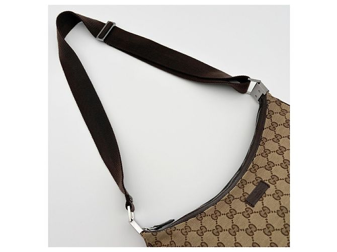Borsa a tracolla Gucci in tela beige e marrone - vista 7