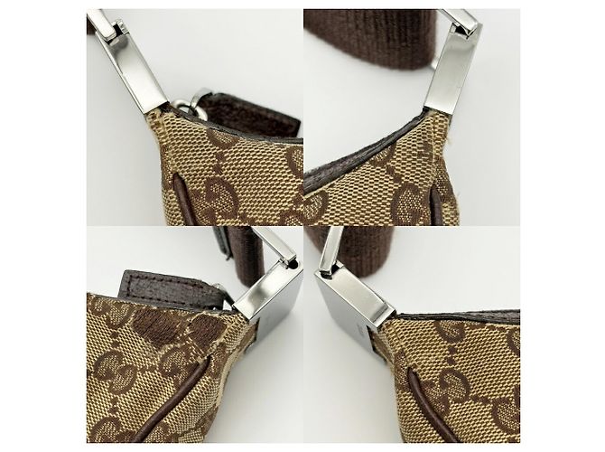 Borsa a tracolla Gucci in tela beige e marrone - vista 8