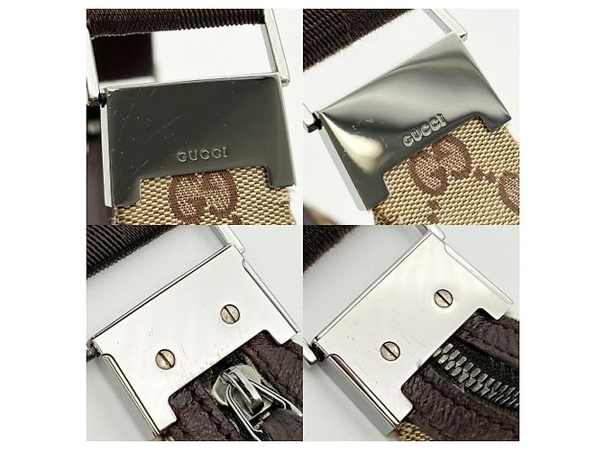 Borsa a tracolla Gucci in tela beige e marrone - vista 9