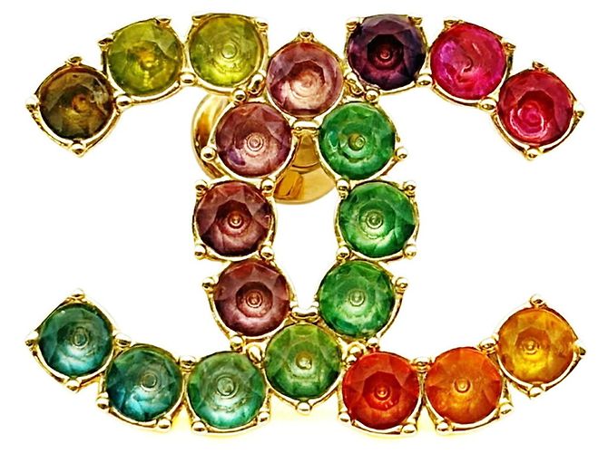Chanel vergoldete Strass-Brosche Mehrfarben Golden - Ansicht 2
