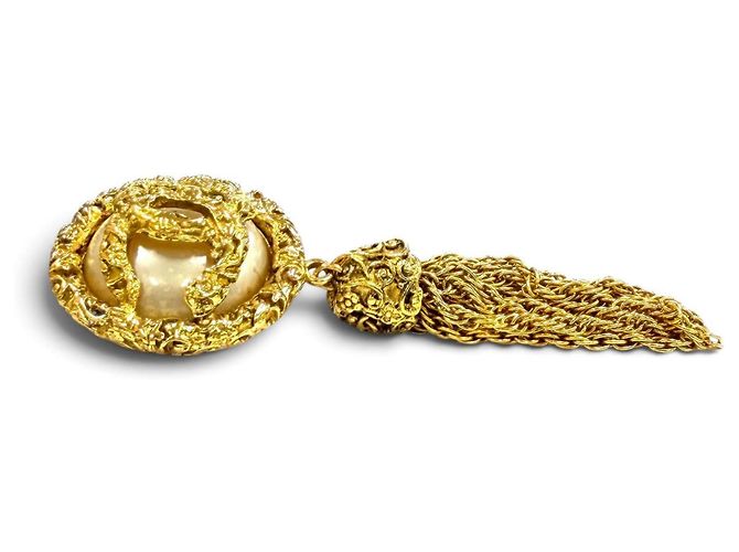 Orecchini Chanel Vintage 93A Coco Mark Lava Pearl D'oro - vista 4