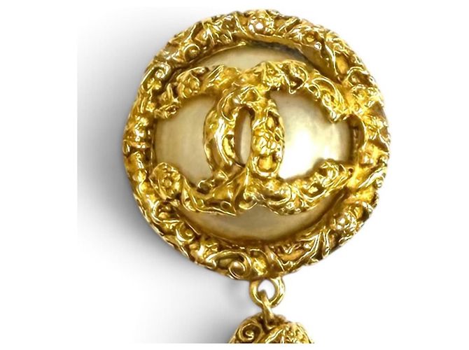 Orecchini Chanel Vintage 93A Coco Mark Lava Pearl D'oro - vista 6