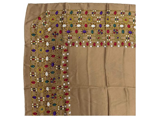 Chanel Vintage Seidentuch mit Gripoix-Muster Braun Mehrfarben - Ansicht 2