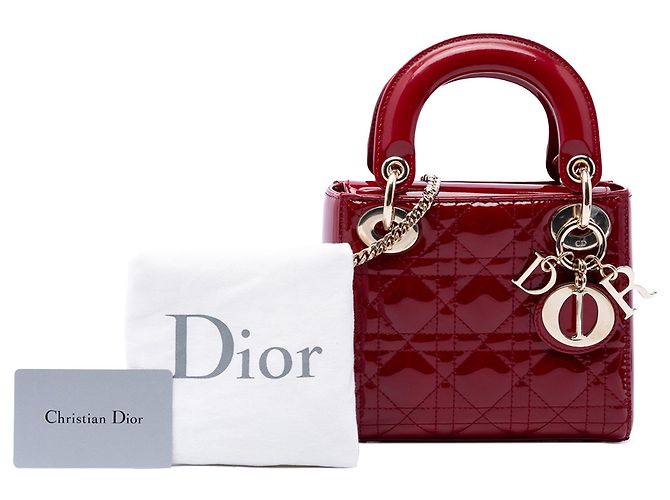 Autre Marque Dior Red Mini Patent Cannage Lady Dior Rosso Bordò - vista 7