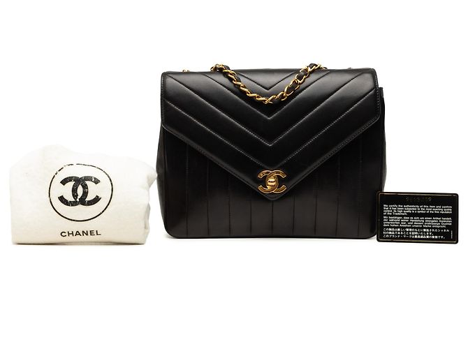 Chanel Black Small Chevron Lambskin Envelope Flap Negro - vista 8