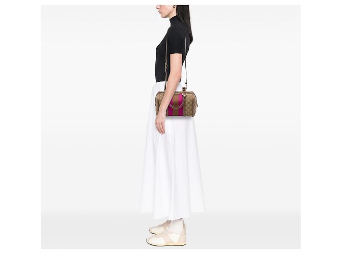 Borsa Boston Gucci Beige Small GG Canvas Web Joy - vista 6