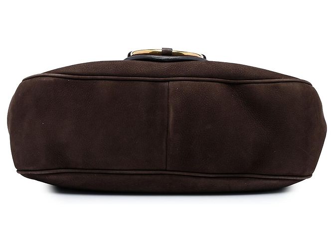 Gucci Brown Nubuck Ribot Horse Head Flap Marrone Marrone scuro - vista 3