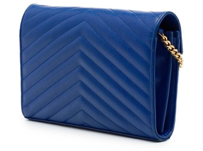 Autre Marque Portafoglio a busta con catena Saint Laurent Blue Grain De Poudre Chevron Monogram - vista 2