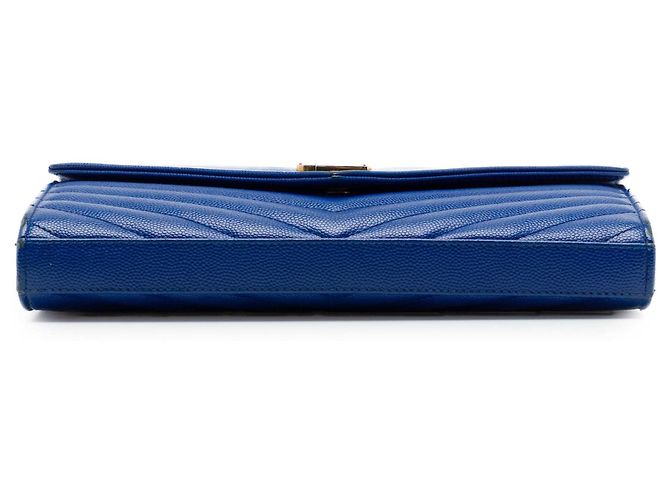 Autre Marque Portafoglio a busta con catena Saint Laurent Blue Grain De Poudre Chevron Monogram - vista 3