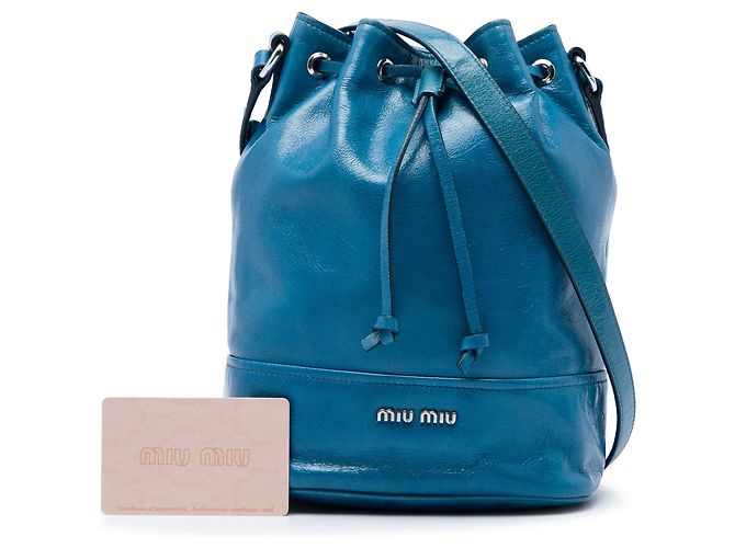 Borsa secchiello Miu Miu in pelle blu - vista 6