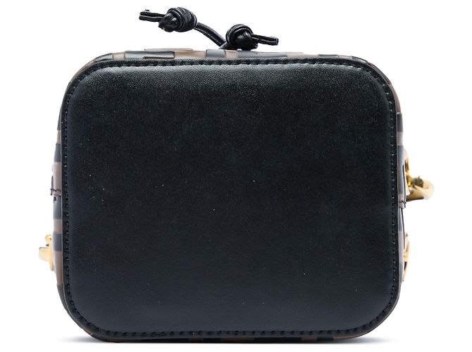 Borsa a secchiello Fendi Mon Tresor in pelle goffrata Mini FF 1974 Marrone - vista 3