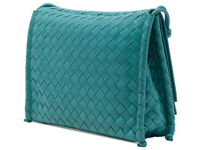 Knot Bottega Veneta Borsa a tracolla BV Fold in Nappa Intrecciato blu Medium Turchese - vista 2