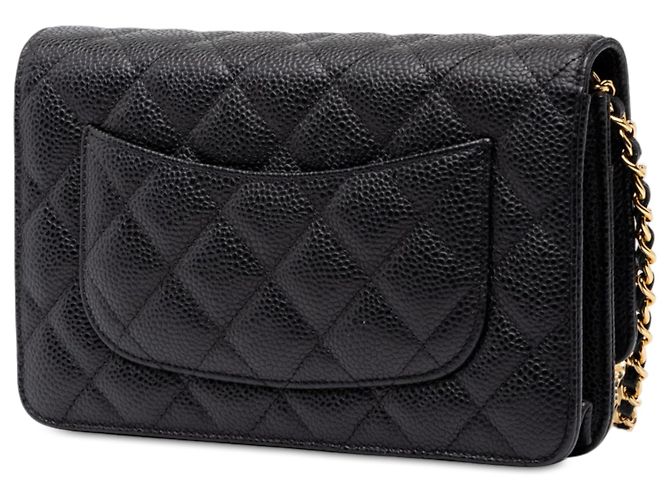 Wallet On Chain Chanel Cartera con cadena CC acolchada en piel caviar negra Negro - vista 2