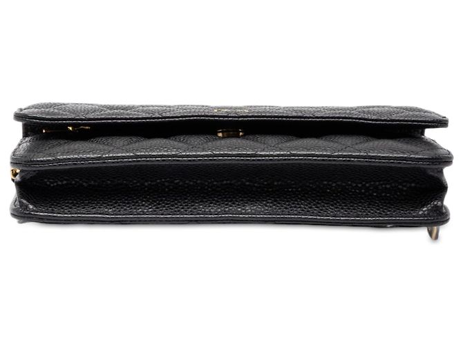 Wallet On Chain Chanel Cartera con cadena CC acolchada en piel caviar negra Negro - vista 3