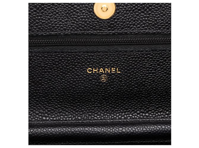 Wallet On Chain Chanel Cartera con cadena CC acolchada en piel caviar negra Negro - vista 5