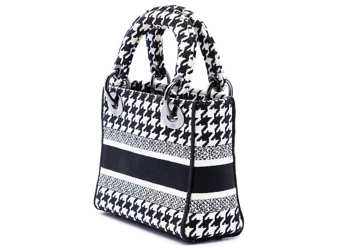 Autre Marque Dior White Mini Embroidered Canvas Houndstooth Lady D Lite Bianco - vista 2
