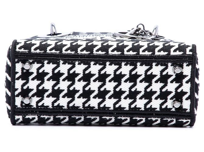 Autre Marque Dior White Mini Embroidered Canvas Houndstooth Lady D Lite Bianco - vista 3