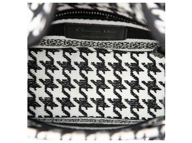 Autre Marque Dior White Mini Embroidered Canvas Houndstooth Lady D Lite Bianco - vista 4