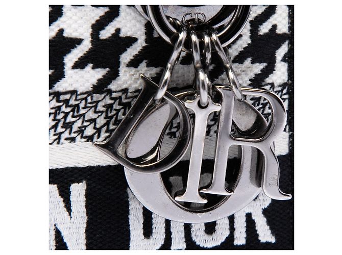Autre Marque Dior White Mini Embroidered Canvas Houndstooth Lady D Lite Bianco - vista 5