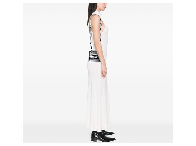 Autre Marque Dior White Mini Embroidered Canvas Houndstooth Lady D Lite Bianco - vista 6
