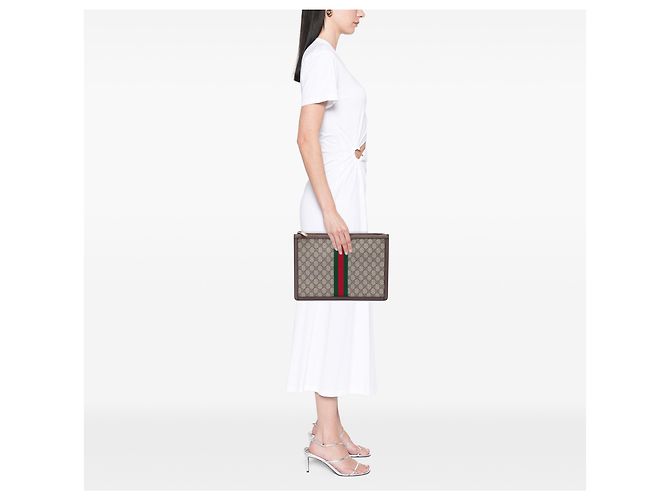 Gucci Beige GG Supreme Web Ophidia Clutch - Ansicht 6