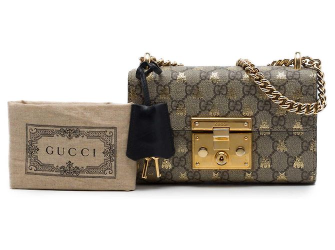 Gucci Beige Small GG Supreme Bee Padlock Crossbody - vista 7