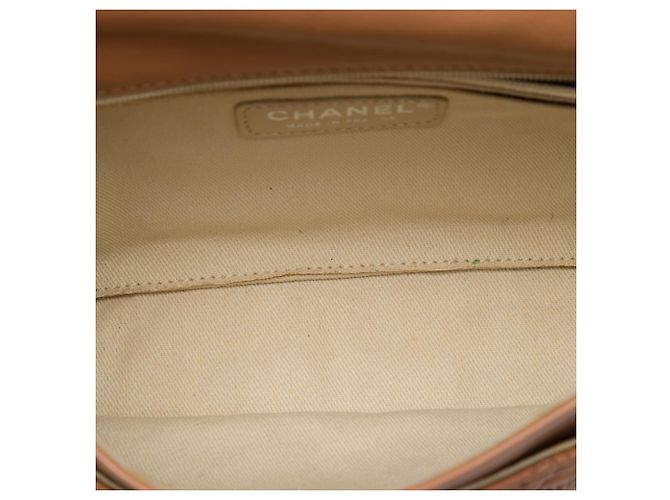 Chanel Brown CC Quilted Calfskin Embossed Stitch Flap Marrone Marrone chiaro - vista 4