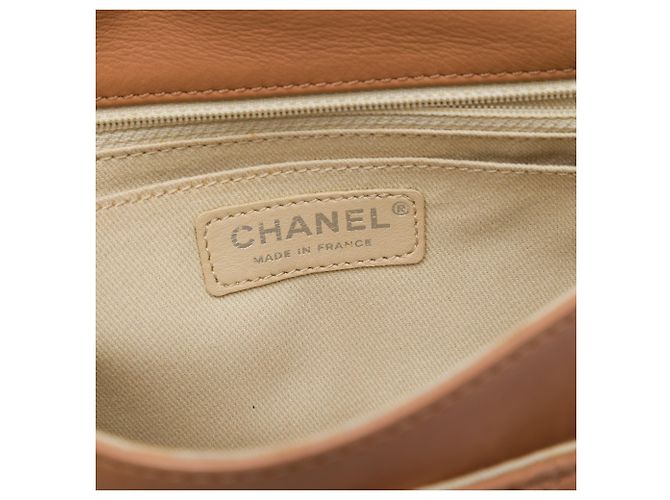 Chanel Brown CC Quilted Calfskin Embossed Stitch Flap Marrone Marrone chiaro - vista 5