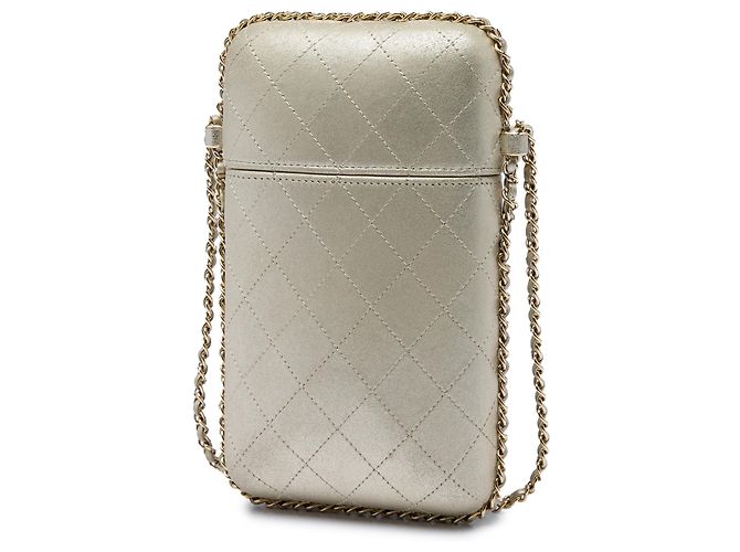 Chanel Gold CC gesteppter Handyhalter aus metallischem Lammleder mit Kette Golden - Ansicht 2
