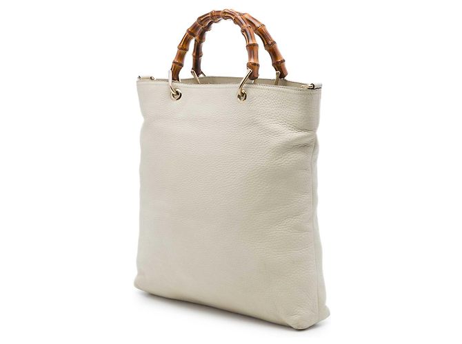 Borsa Tote Gucci White Tall Calfskin Bamboo Shopper Bianco - vista 2