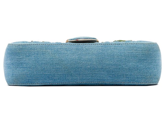 Borsa a tracolla Gucci Blue Medium GG Marmont Matelassé in denim con ricami floreali - vista 3