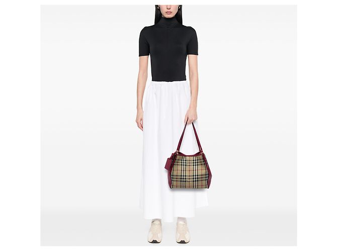 Borsa tote Burberry Beige Small Haymarket Check in nylon e vitello Canterbury - vista 5