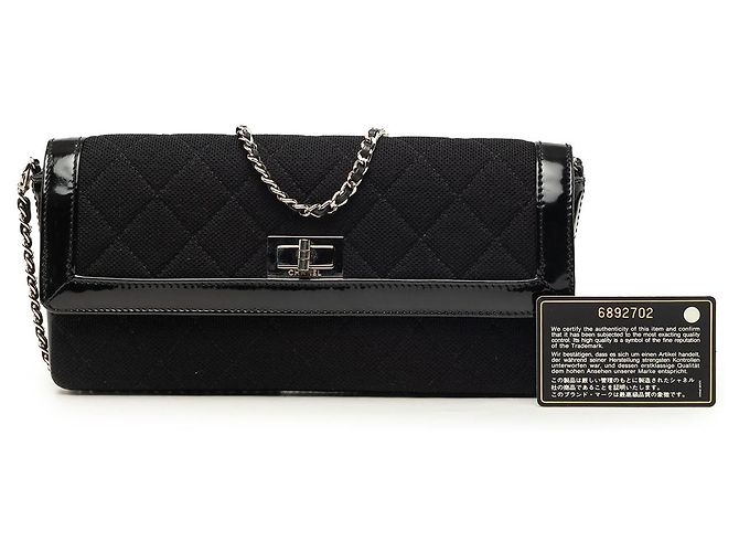 Chanel Reissue 2.55 East West Flap em jersey acolchoado preto e acabamentos em verniz - vista 7