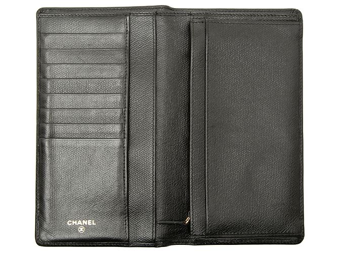 Cartera larga bifold Chanel de piel de becerro negra con botón CC Negro - vista 6