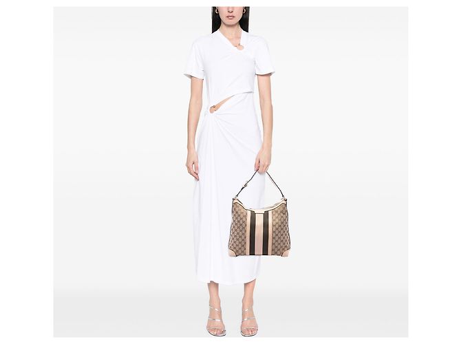 Bolsa de Ombro Gucci Medium GG Canvas Web Bege - vista 6