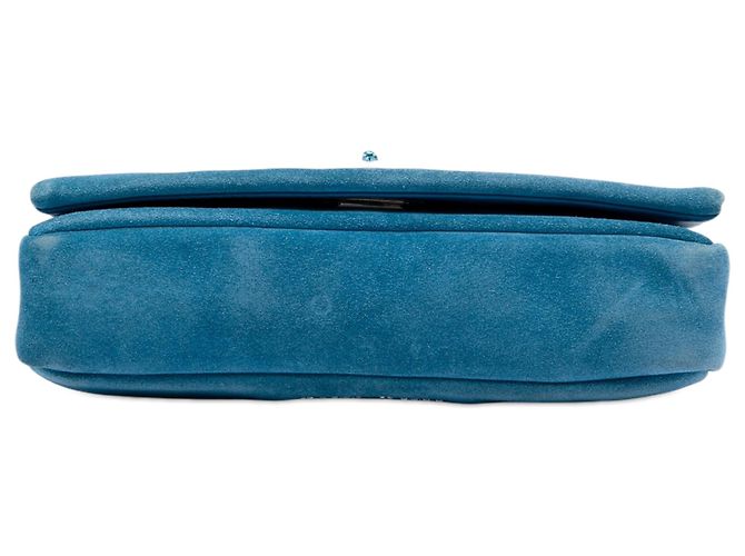 Borsa Satchel Miu Miu in camoscio blu con catena di cristalli - vista 4