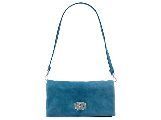 Borsa Satchel Miu Miu in camoscio blu con catena di cristalli - vista 6
