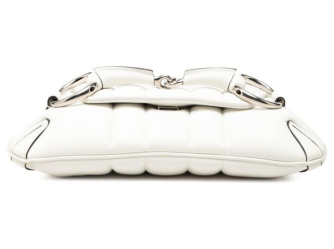 Borsa Gucci White Small Quilted Calfskin Horsebit Chain Satchel Bianco - vista 3