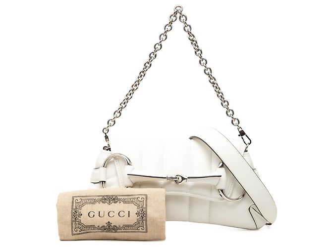 Borsa Gucci White Small Quilted Calfskin Horsebit Chain Satchel Bianco - vista 7