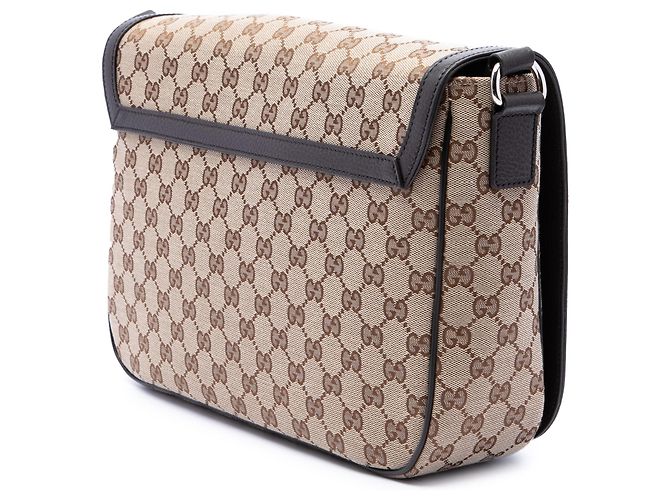 Bolso bandolera con solapa Gucci de lona GG beige - vista 2