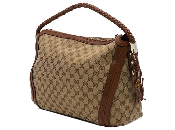 Borsa a tracolla Gucci Bella in tela GG beige Medium - vista 2