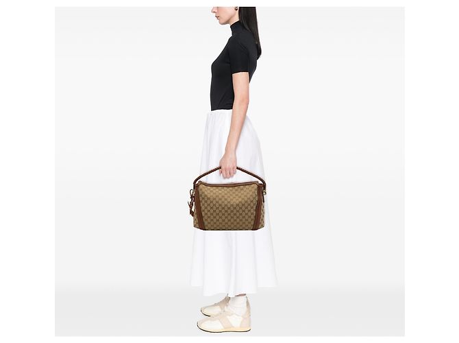 Borsa a tracolla Gucci Bella in tela GG beige Medium - vista 6