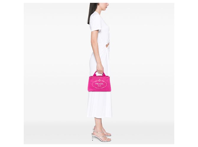 Tote Prada Small Canvas Canapa Logo Rosa - vista 6