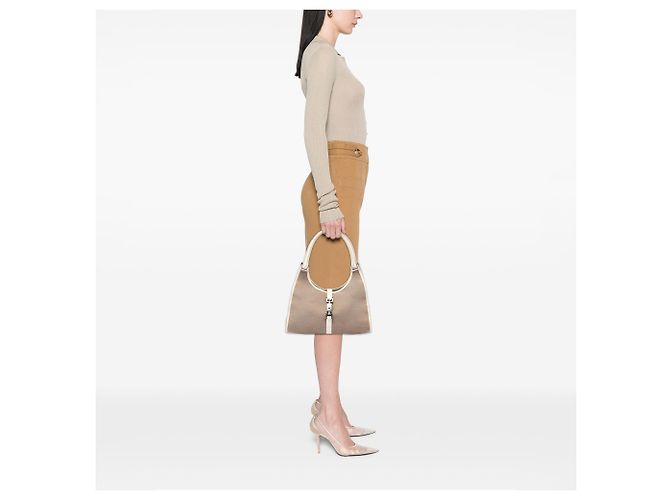Borsa a tracolla Gucci Jackie Bardot in tela marrone - vista 6
