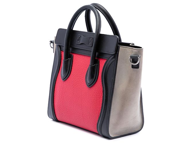Céline Celine Borsa Luggage Nano Tricolor in Nubuck e Pelle di Vitello Rossa Rosso - vista 2