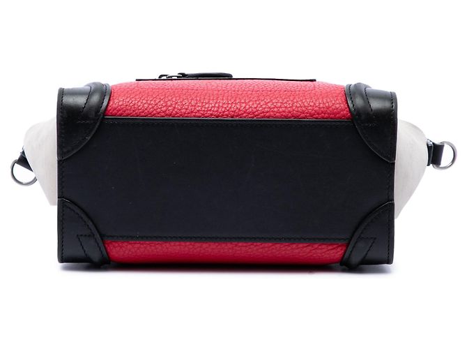 Céline Celine Borsa Luggage Nano Tricolor in Nubuck e Pelle di Vitello Rossa Rosso - vista 3