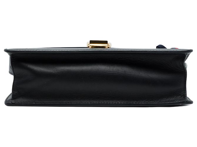 Borsa Satchel Gucci Sylvie Small in pelle di vitello nera con Web Nero - vista 3